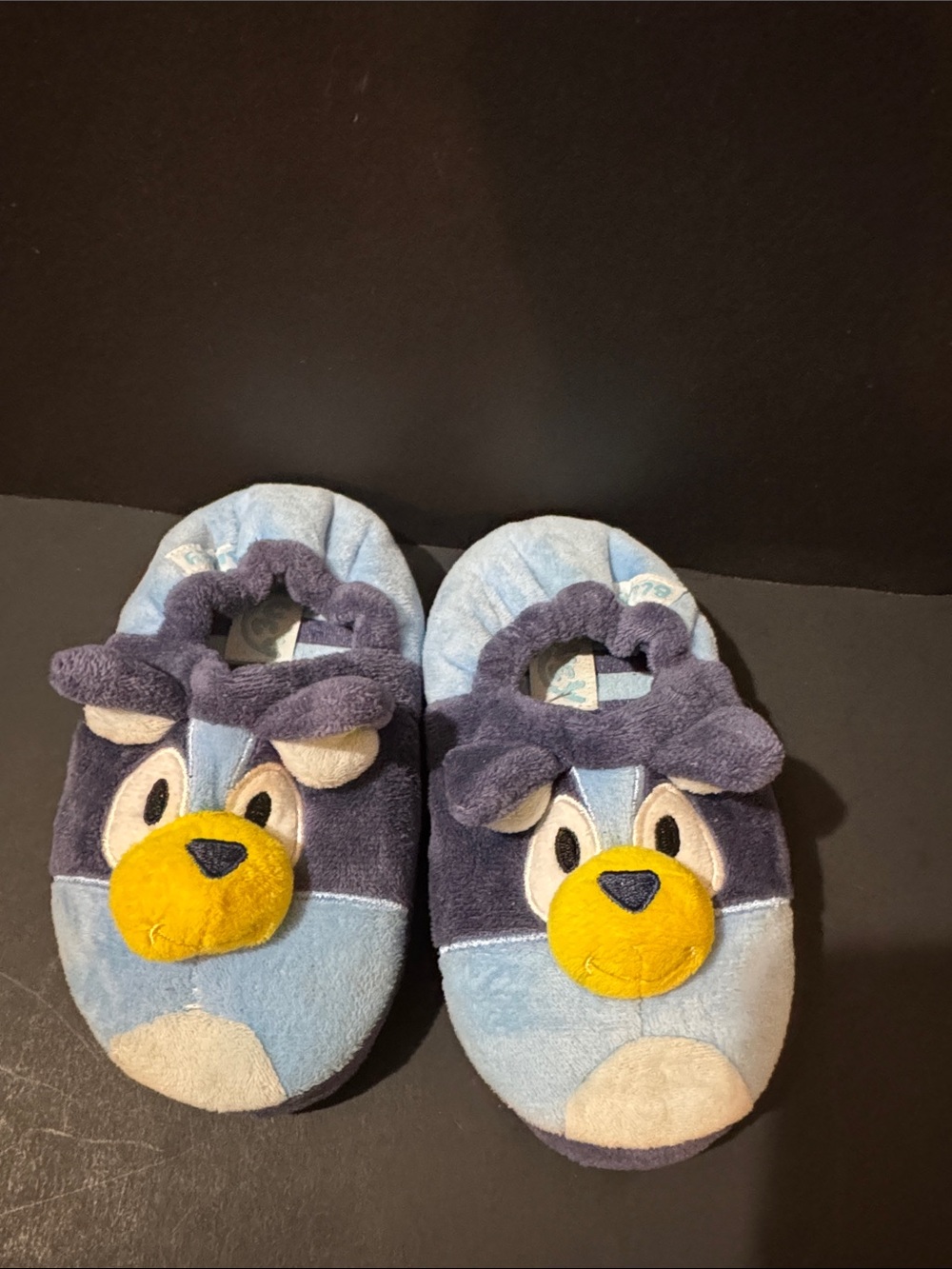 Kids Plush Blue Character One-Piece Slippers - Light & Navy Blue